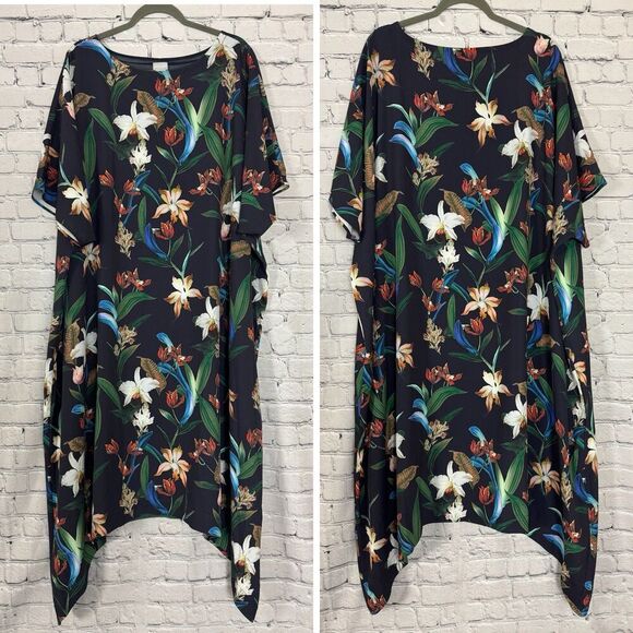 Chico's Dresses & Skirts - Chico's Sharkbite Hem Maxi Dress Blue Floral Easy Print Womens Size US 20/22